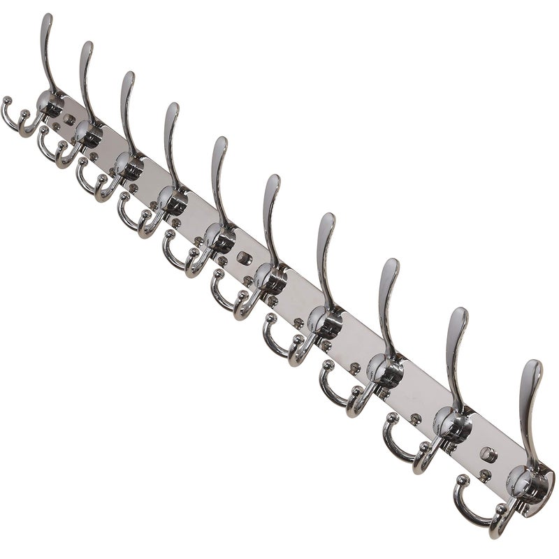 Dseap Coat Rack Wall Mount - 38â€ Long 10-Tri-Hooks Heavy Duty Coat Hanger Rail Wall Hooks for Hanging Coats Hats Clothing Clothes Purse Mudroom Entryway, Chromed - Image 1